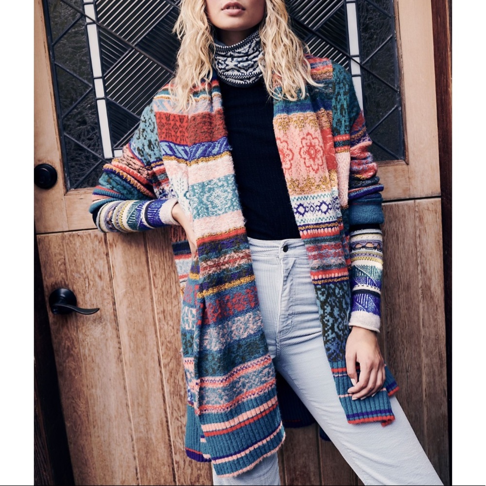 NEW Free People Fantasia Fairisle Sweater Cardi - Picture 4 of 8